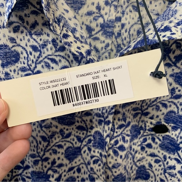Alex Mill Standard Ikat Heart Button Down Shirt Blue White Size XL NWT New - Picture 12 of 13